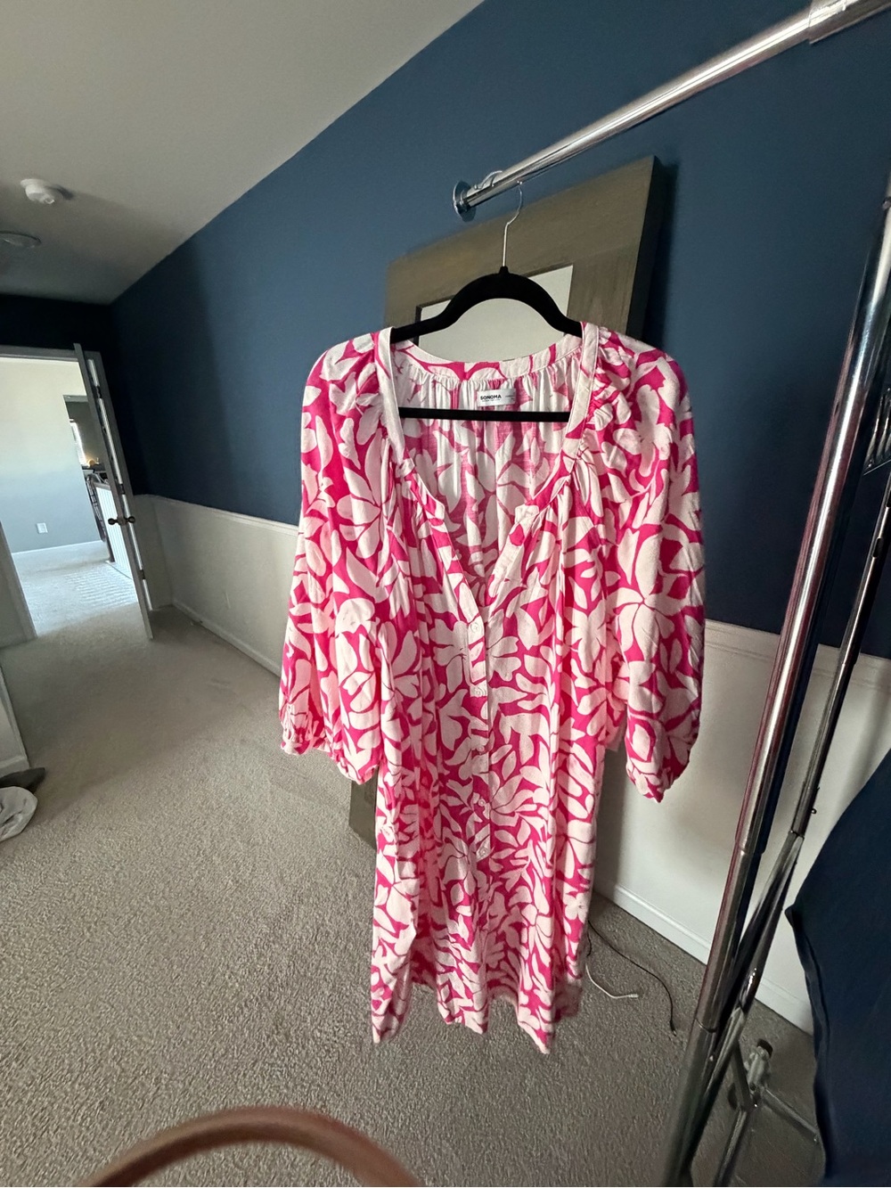 Sonoma Pink and White Printed Midi Dress